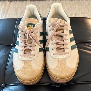Adidas Gazelle Bold Cream and Green Sneakers